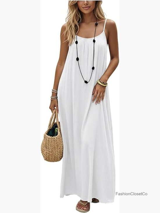 Open Back Spaghetti Strap Maxi Dress Loose Flowy Beach Sundress